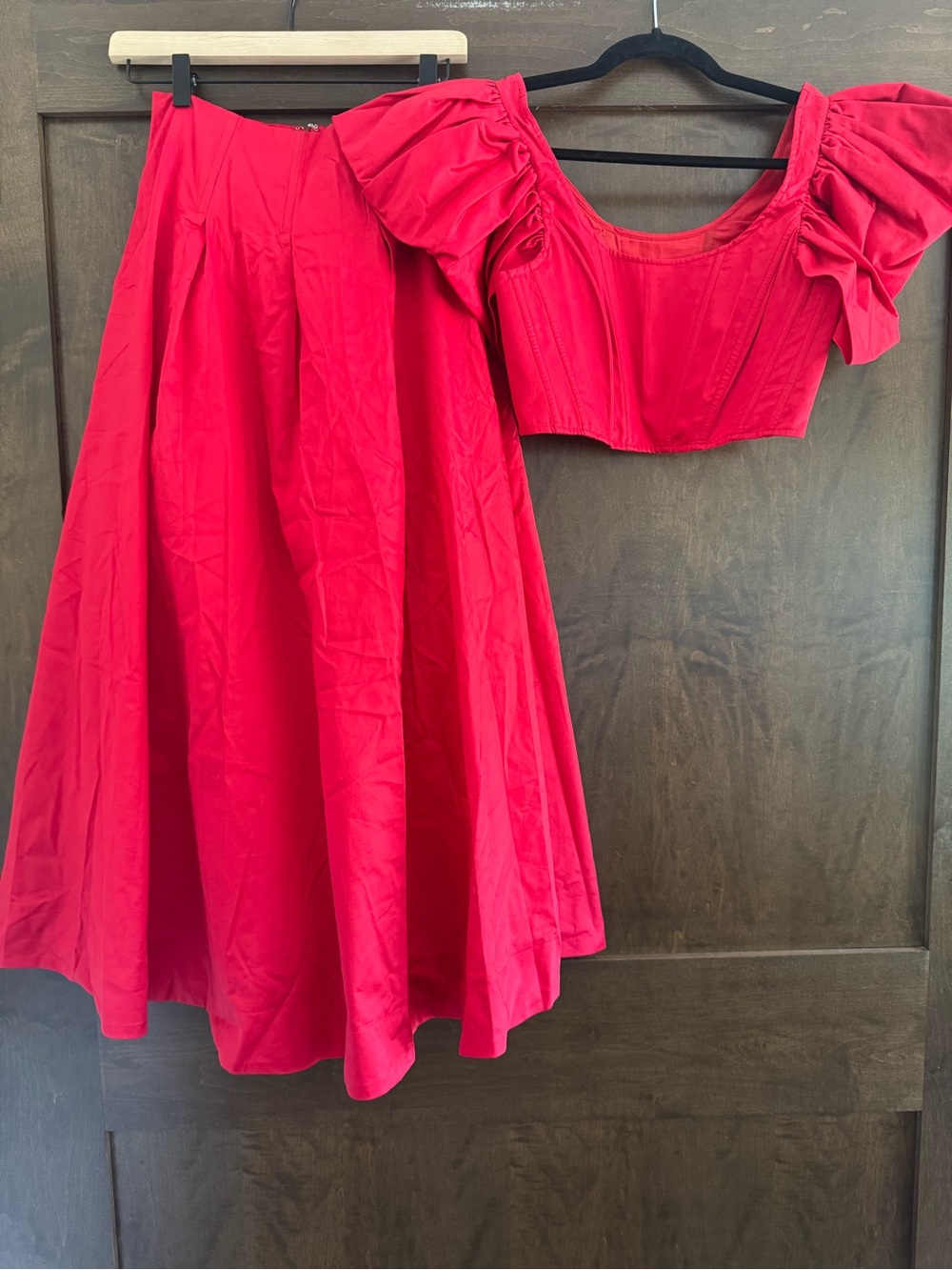Aureta Red Two-Piece Skirt and Ruffle Sleeve Corset Top NWOT 4th of July Outfit